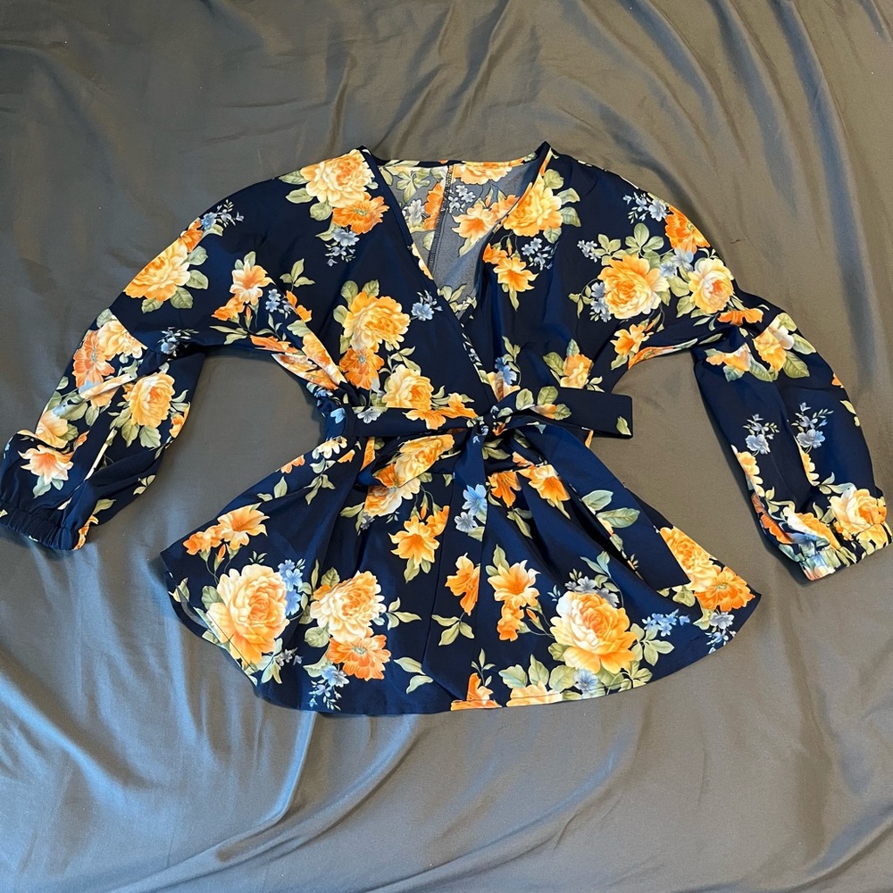 Floral Print Blouse with Belt